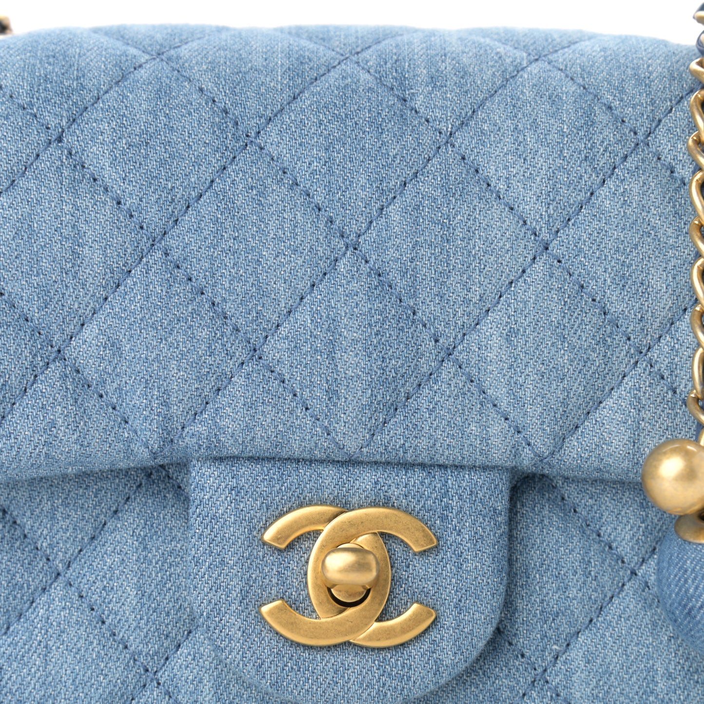 Denim Quilted Mini Pearl Crush Flap Blue