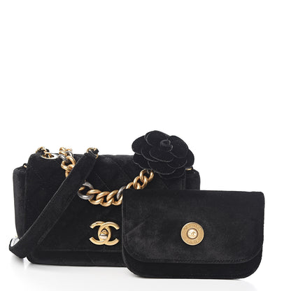 Chanel Velvet Quilted Small Camellia Flap Black 2 of 11