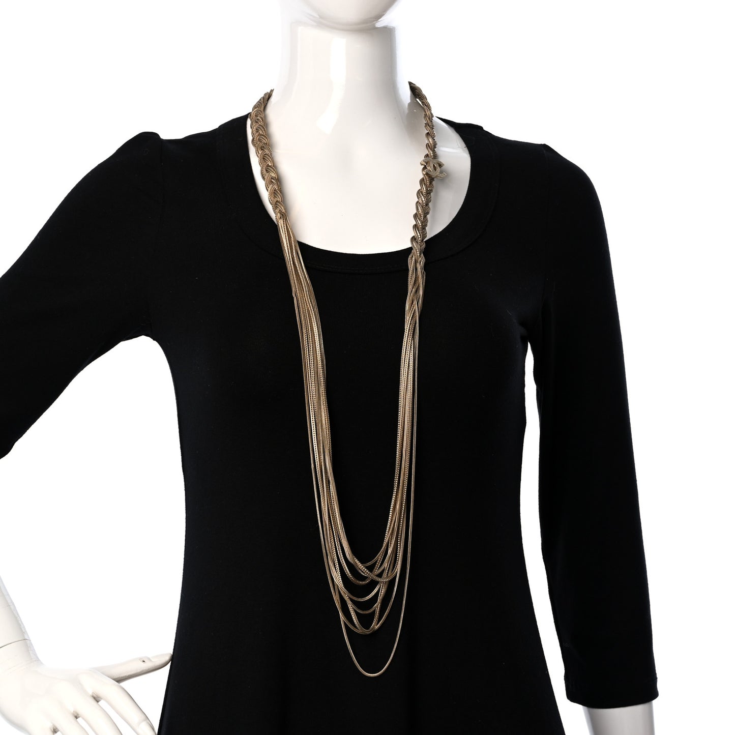 Braided Multi Strand CC Long Necklace Gold