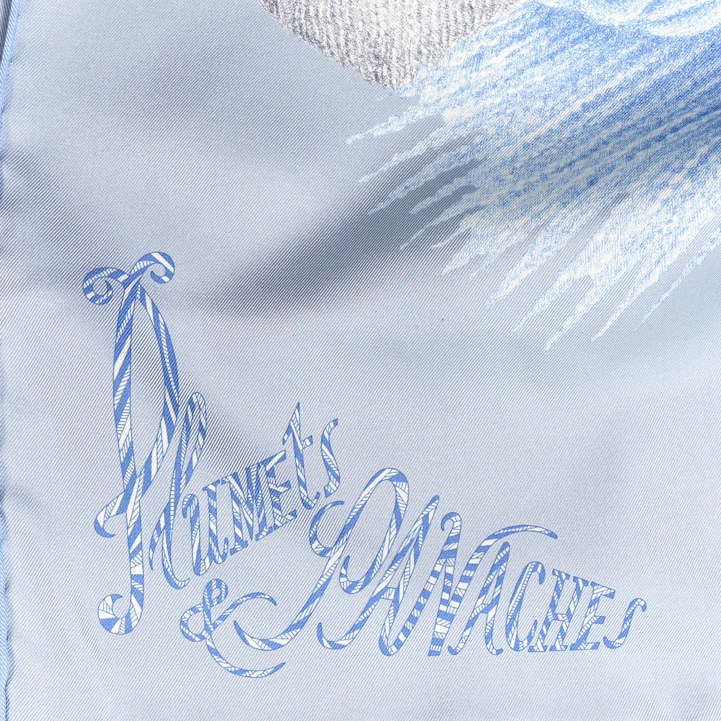 Silk Twill Plumets Et Panaches Scarf 90 Bleu Glacier Vert