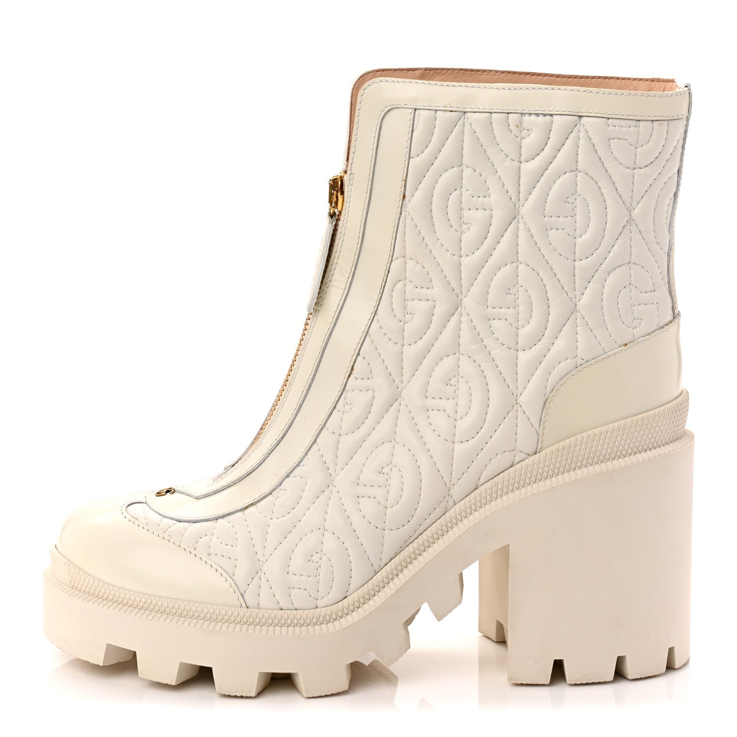 Gucci Calfskin Nappa Rhombus Quilted Trip Ankle Boots 39.5 Great White 1 of 11