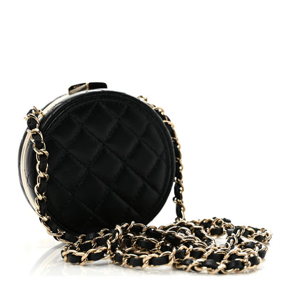 Chanel Lambskin Enamel Quilted Round Poker Chip Clutch With Chain Black White 3 of 11