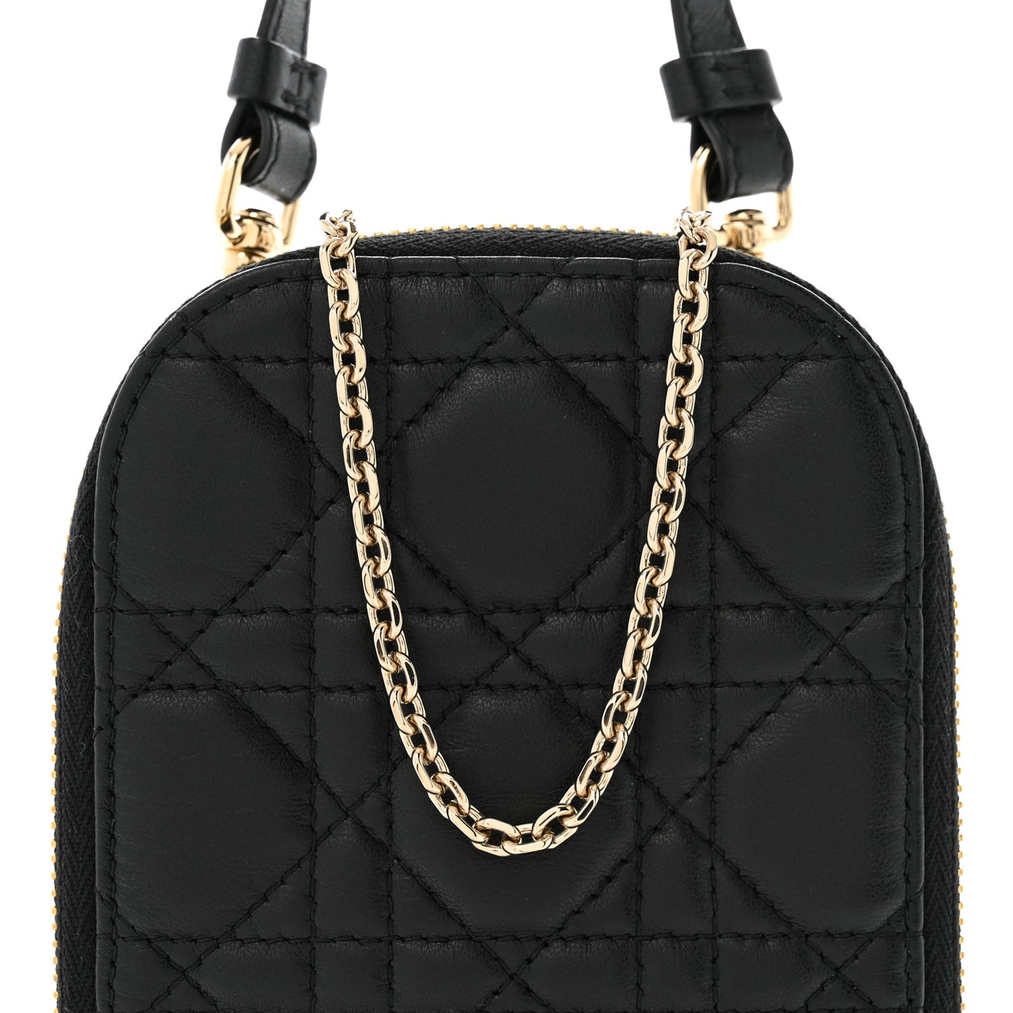 Lambskin Cannage Lady Dior Phone Holder Black