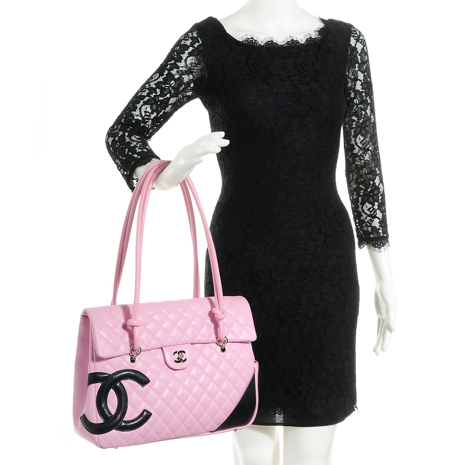 Chanel Calfskin Quilted Large Cambon Flap Pink Black 2 of 12