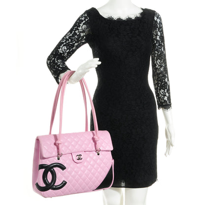 Chanel Calfskin Quilted Large Cambon Flap Pink Black 2 of 12