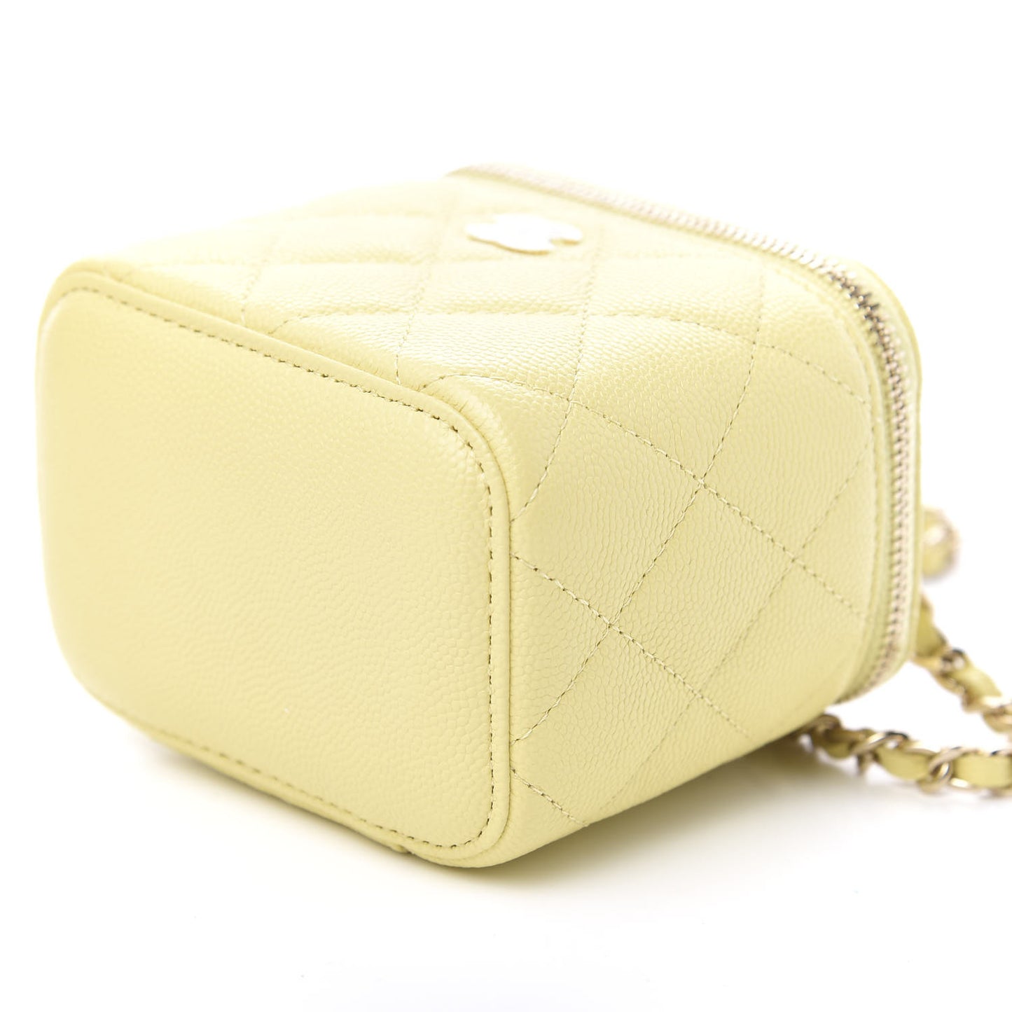 Caviar Quilted Mini Vanity Case With Chain Light Yellow