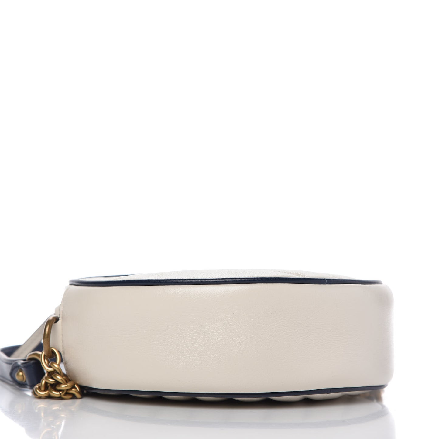 Azalea Calfskin Matelasse Diagonal Mini Torchon GG Marmont Round Shoulder Bag Mystic White Blue Agata