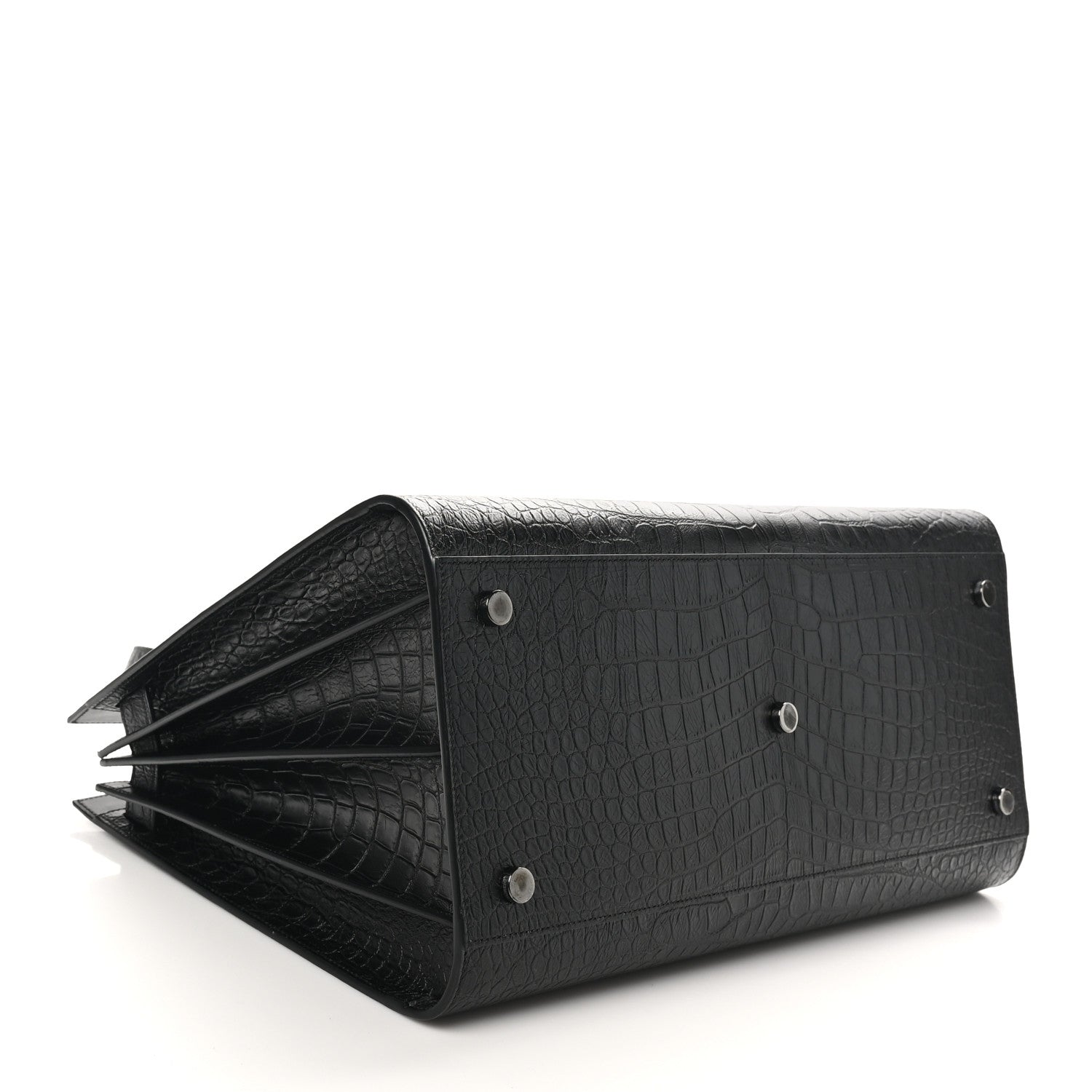 Saint Laurent Calfskin Crocodile Embossed Large Sac De Jour Carryall Black 5 of 10