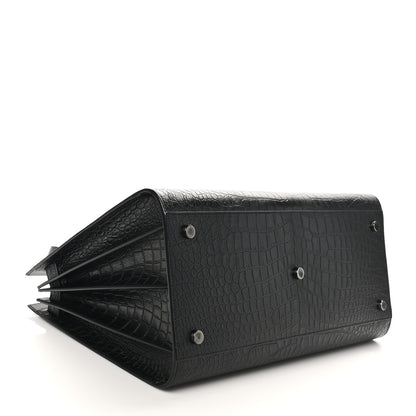 Saint Laurent Calfskin Crocodile Embossed Large Sac De Jour Carryall Black 5 of 10