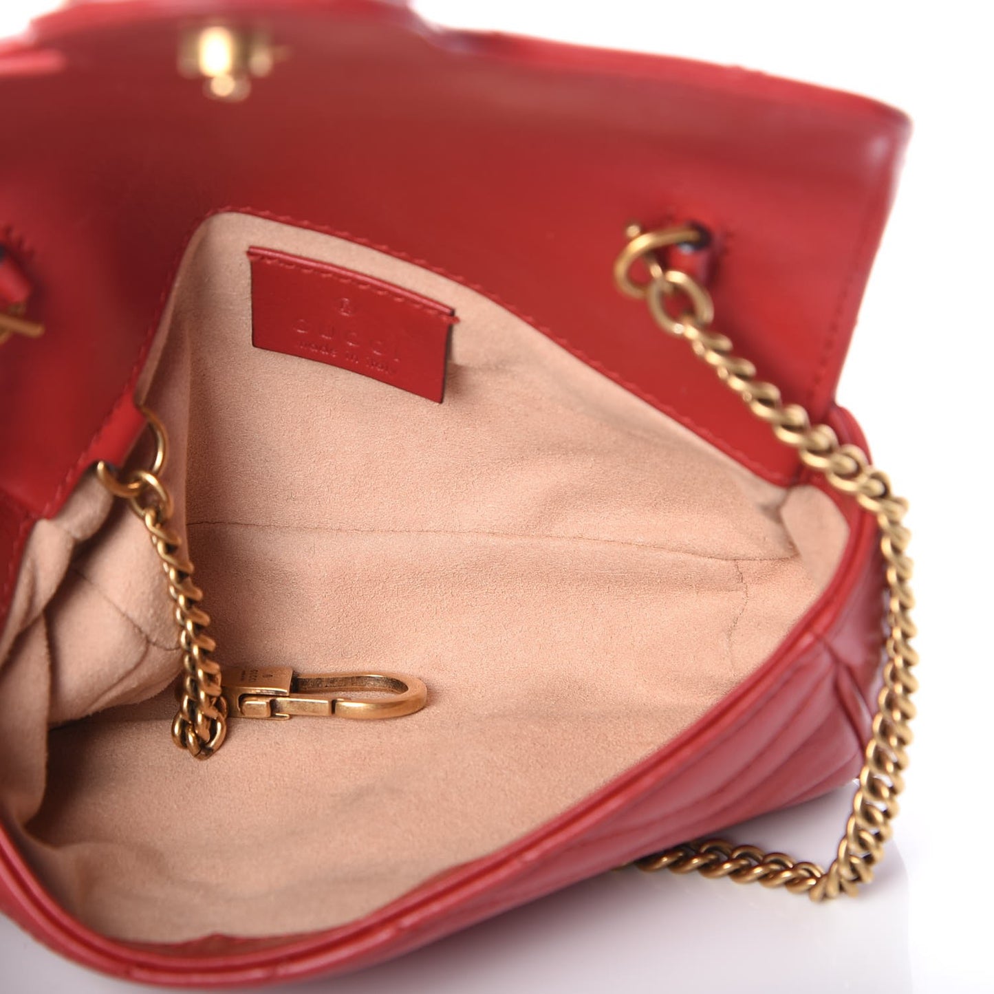 Calfskin Matelasse Super Mini GG Marmont Shoulder Bag Hibiscus Red