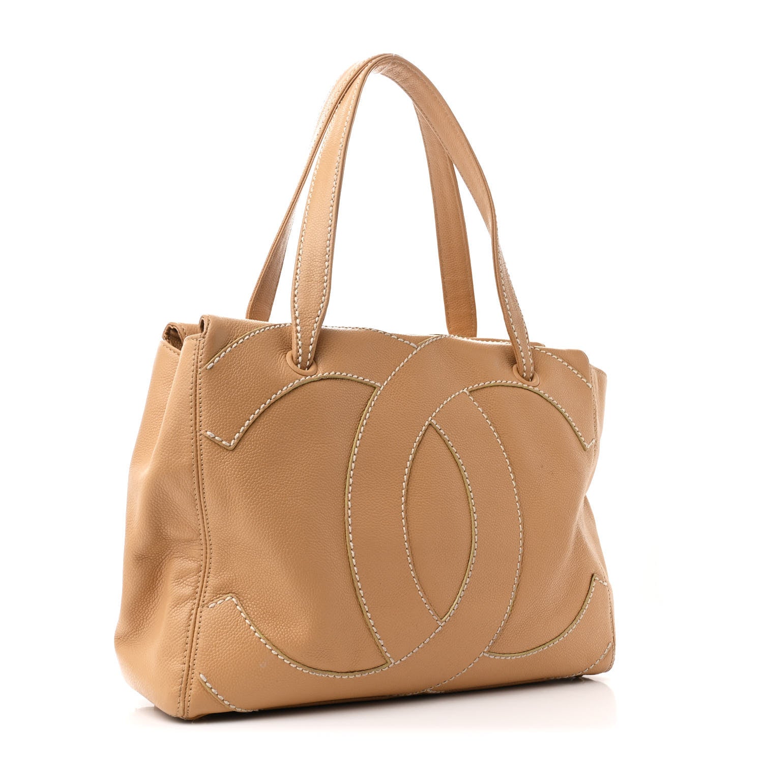 Chanel Caviar CC Stitched Medium Tote Beige 3 of 12