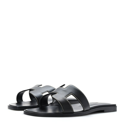 Hermes Box Calfskin Oran Sandals 36 Black 3 of 9