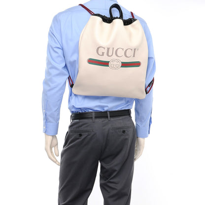 Gucci Calfskin Logo Drawstring Backpack Mystic White 2 of 7