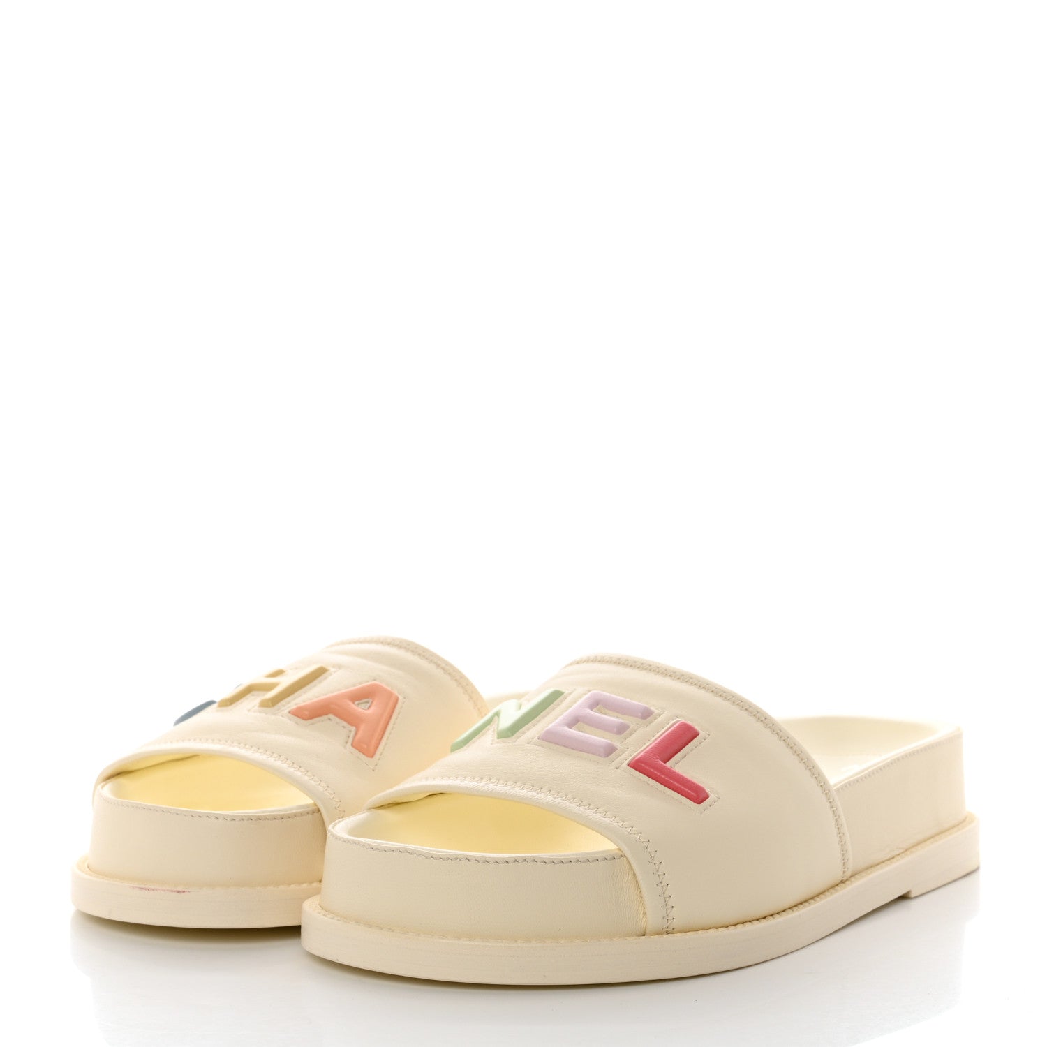 Chanel Lambskin Cha-Nel Mule Sandals 36.5 Ivory Multicolor 3 of 9