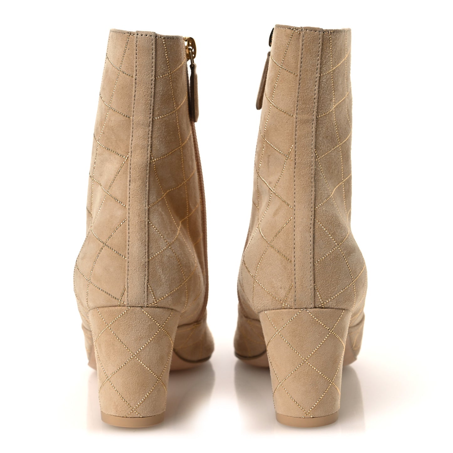 Suede Goatskin Grosgrain Cap Toe Shorts Boots 37 Beige Golden Black