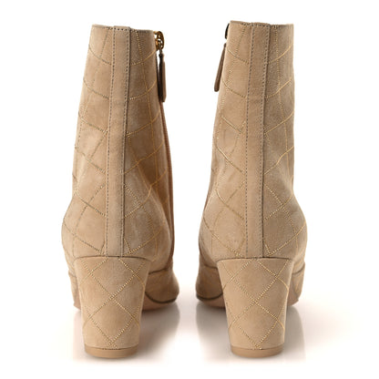 Chanel Suede Goatskin Grosgrain Cap Toe Shorts Boots 37 Beige Golden Black 6 of 12