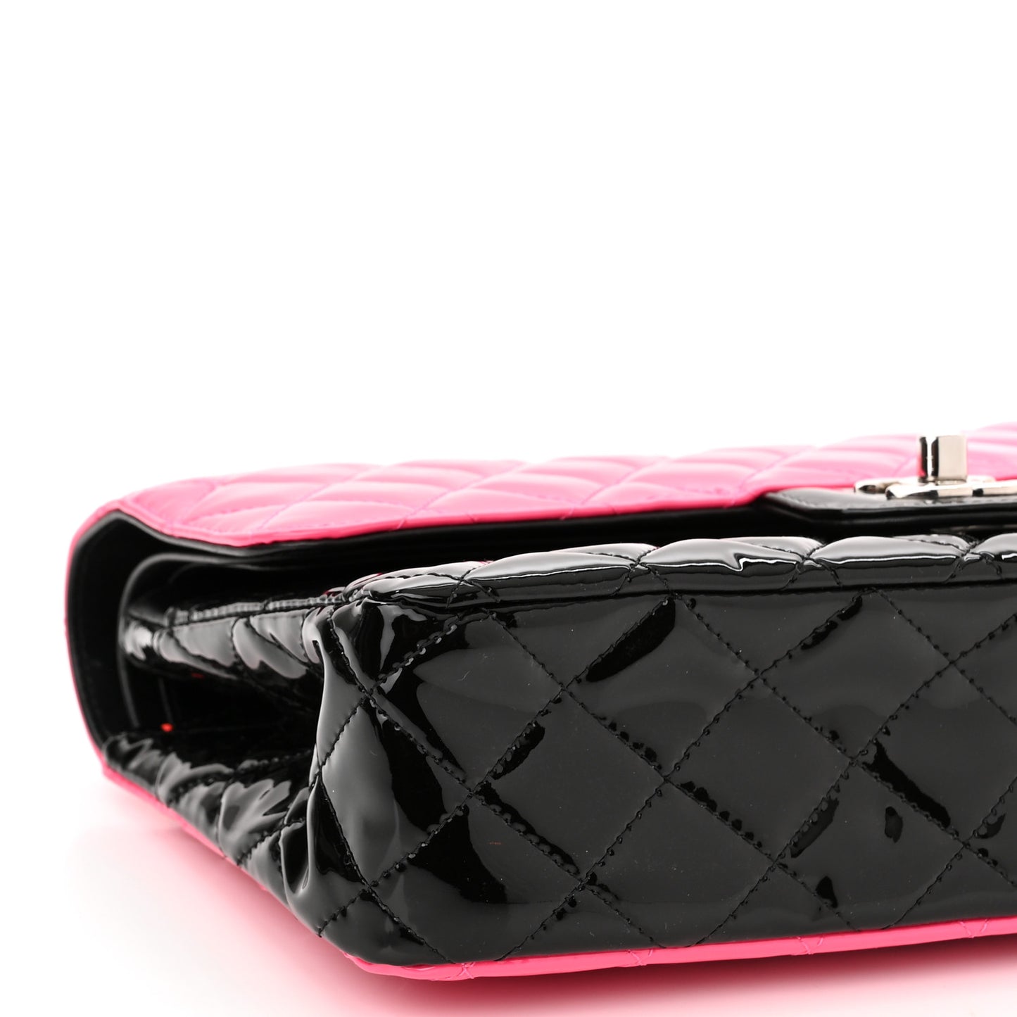 Patent Calfskin Quilted Bi-Color Medium Double Flap Pink Black