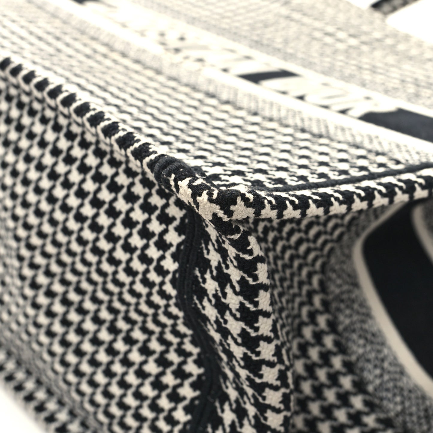 Canvas Houndstooth Embroidered Medium Book Tote Black White