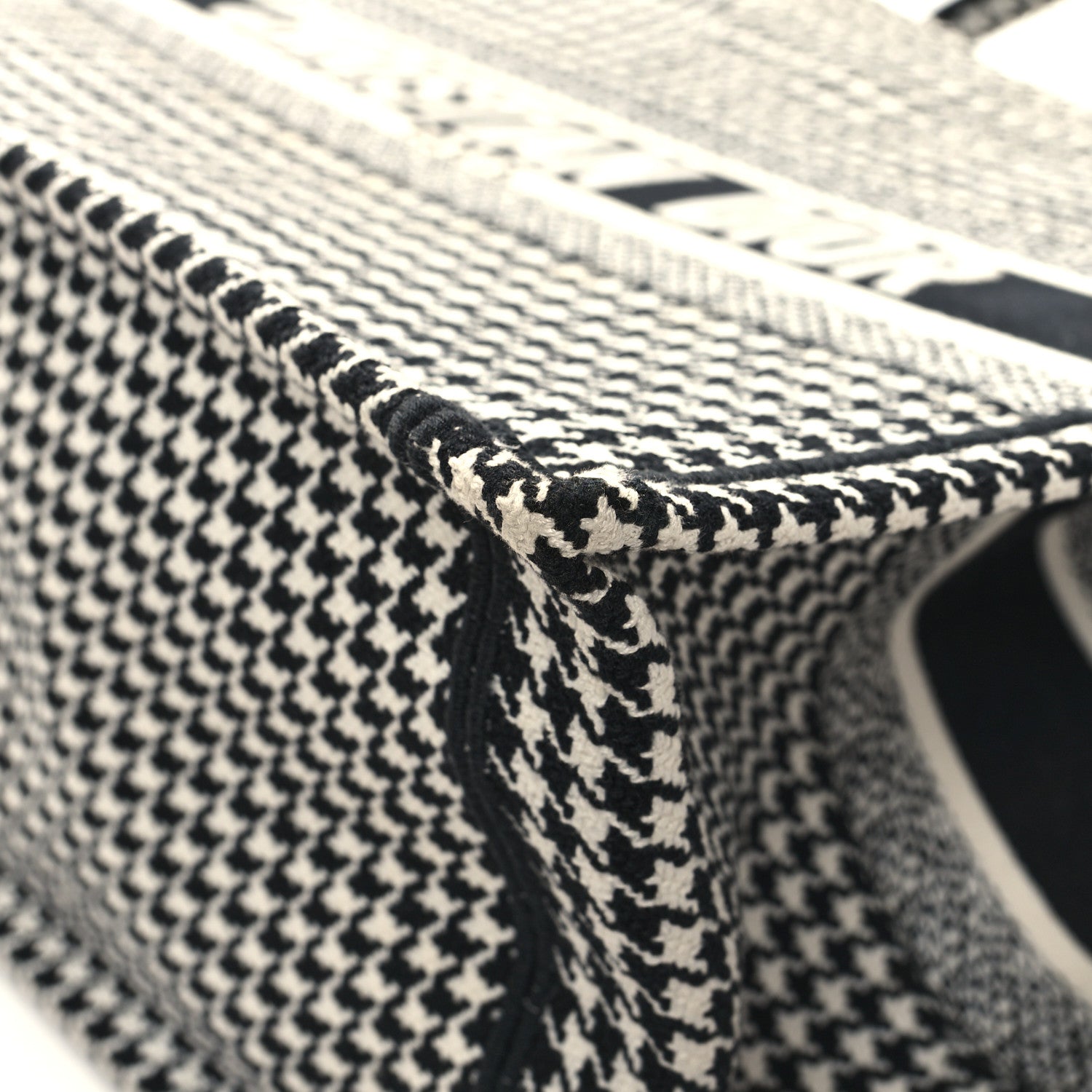 Christian Dior Canvas Houndstooth Embroidered Medium Book Tote Black White 10 of 13