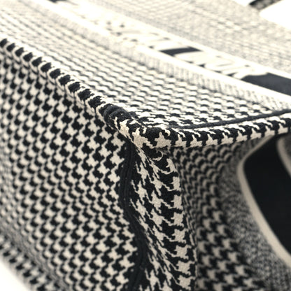 Christian Dior Canvas Houndstooth Embroidered Medium Book Tote Black White 10 of 13