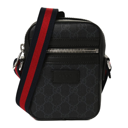 Gucci GG Supreme Monogram Appia Calfskin Web Small Camera Messenger Bag Black Grey 1 of 11