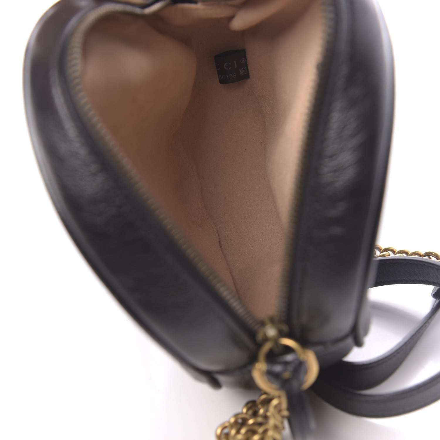 Gucci Azalea Calfskin Matelasse Heart Mini GG Marmont Round Shoulder Bag Black 5 of 10