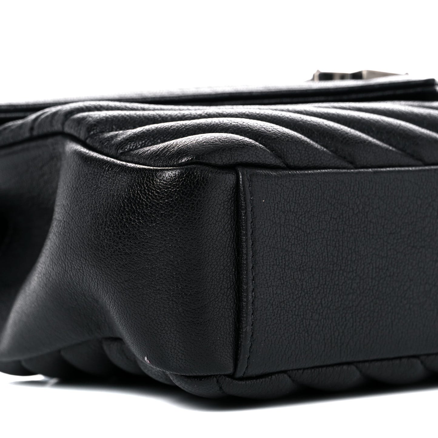 Sheepskin Matelasse Chevron Monogram Medium College Bag Black