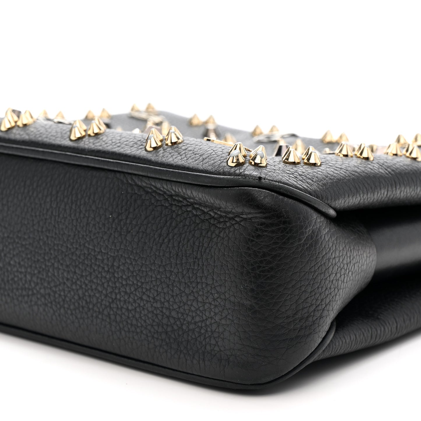 Calfskin Spikes Loubinthesky Large Triloubi Shoulder Bag Black