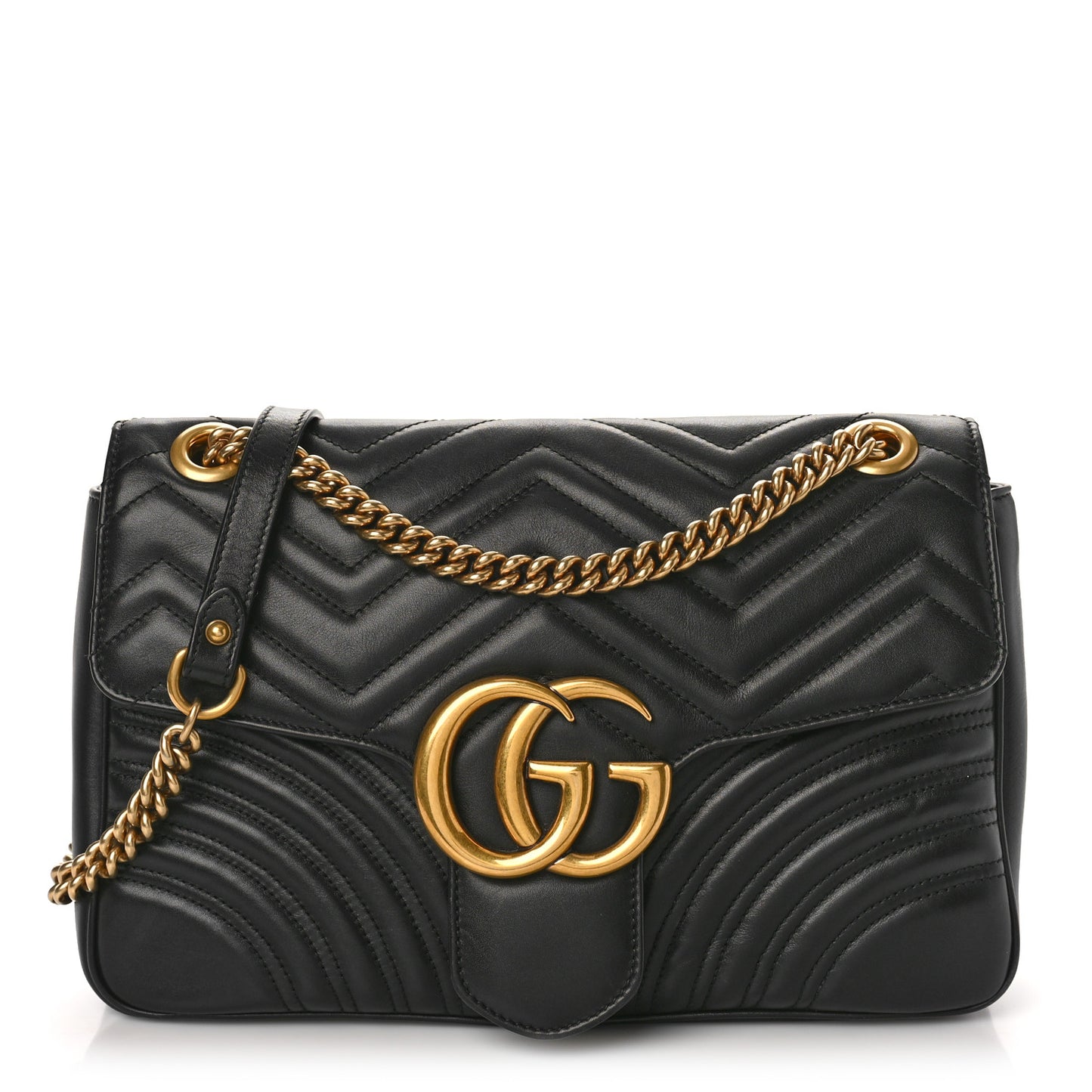 Calfskin Matelasse Medium GG Marmont Shoulder Bag Black