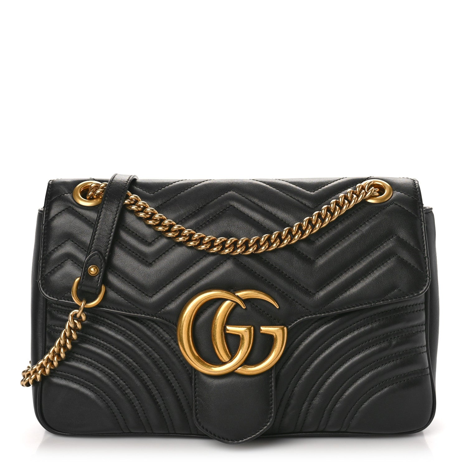 Gucci Calfskin Matelasse Medium GG Marmont Shoulder Bag Black 1 of 11