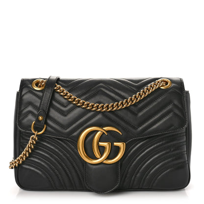 Gucci Calfskin Matelasse Medium GG Marmont Shoulder Bag Black 1 of 11