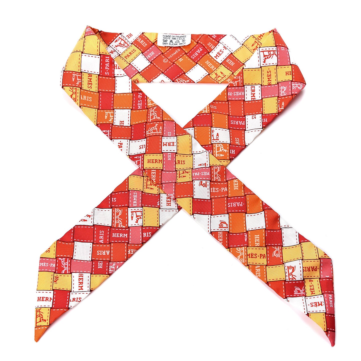 Silk Bolduc Au Carre Twilly Orange White Vieux