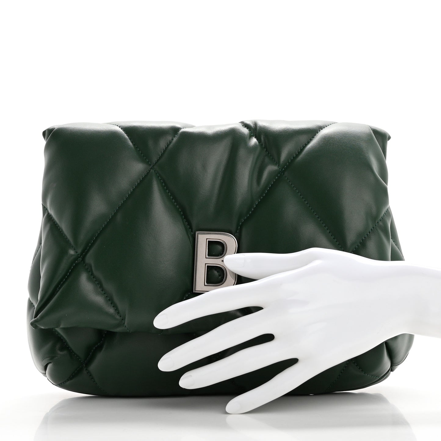 Nappa Calfskin Quilted Touch B Puffy Clutch Forest Green