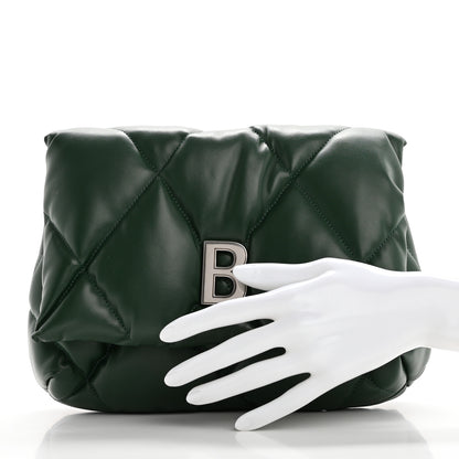 Balenciaga Nappa Calfskin Quilted Touch B Puffy Clutch Forest Green 2 of 9