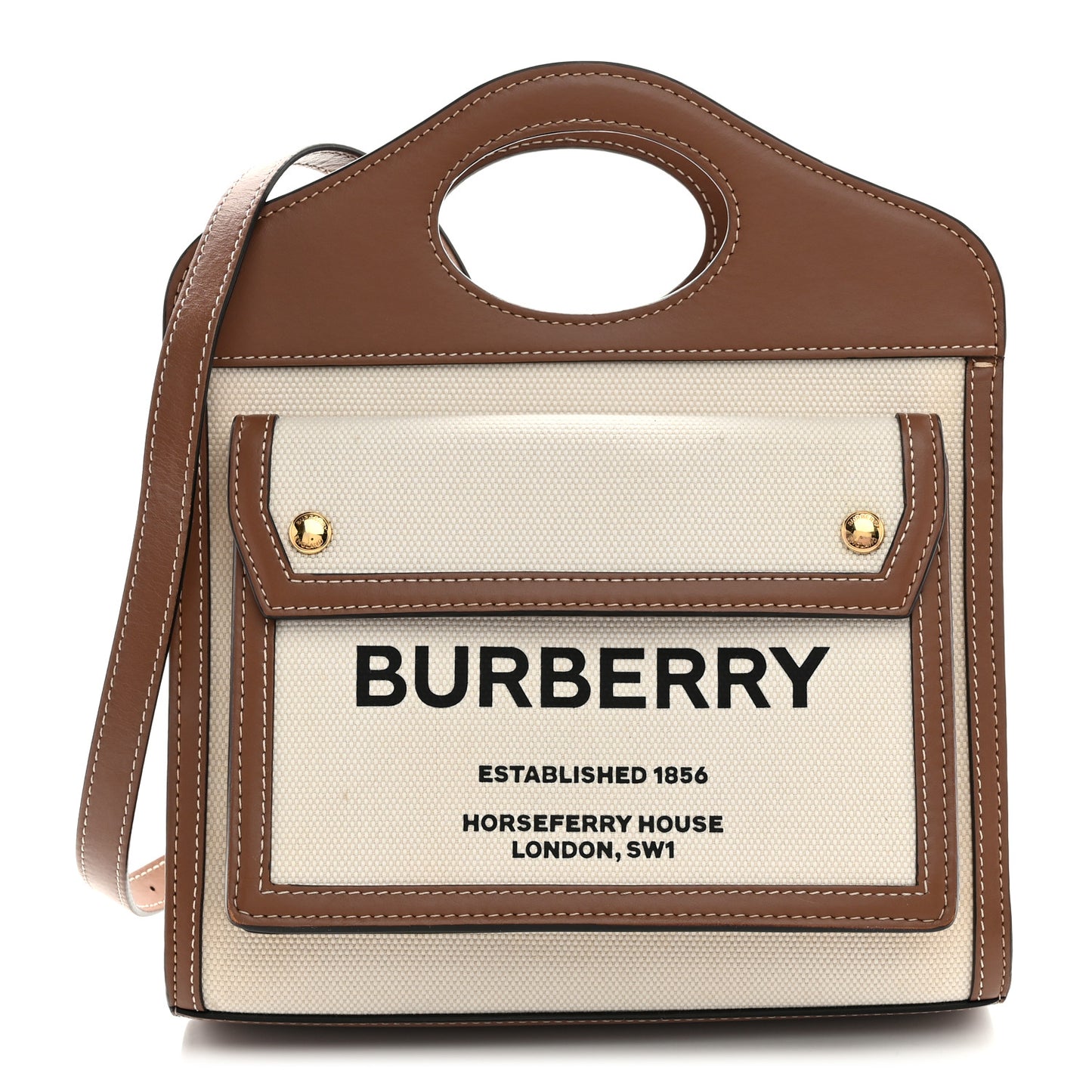 Canvas Smooth Calfskin Two Tone Mini Pocket Bag Natural Malt Brown