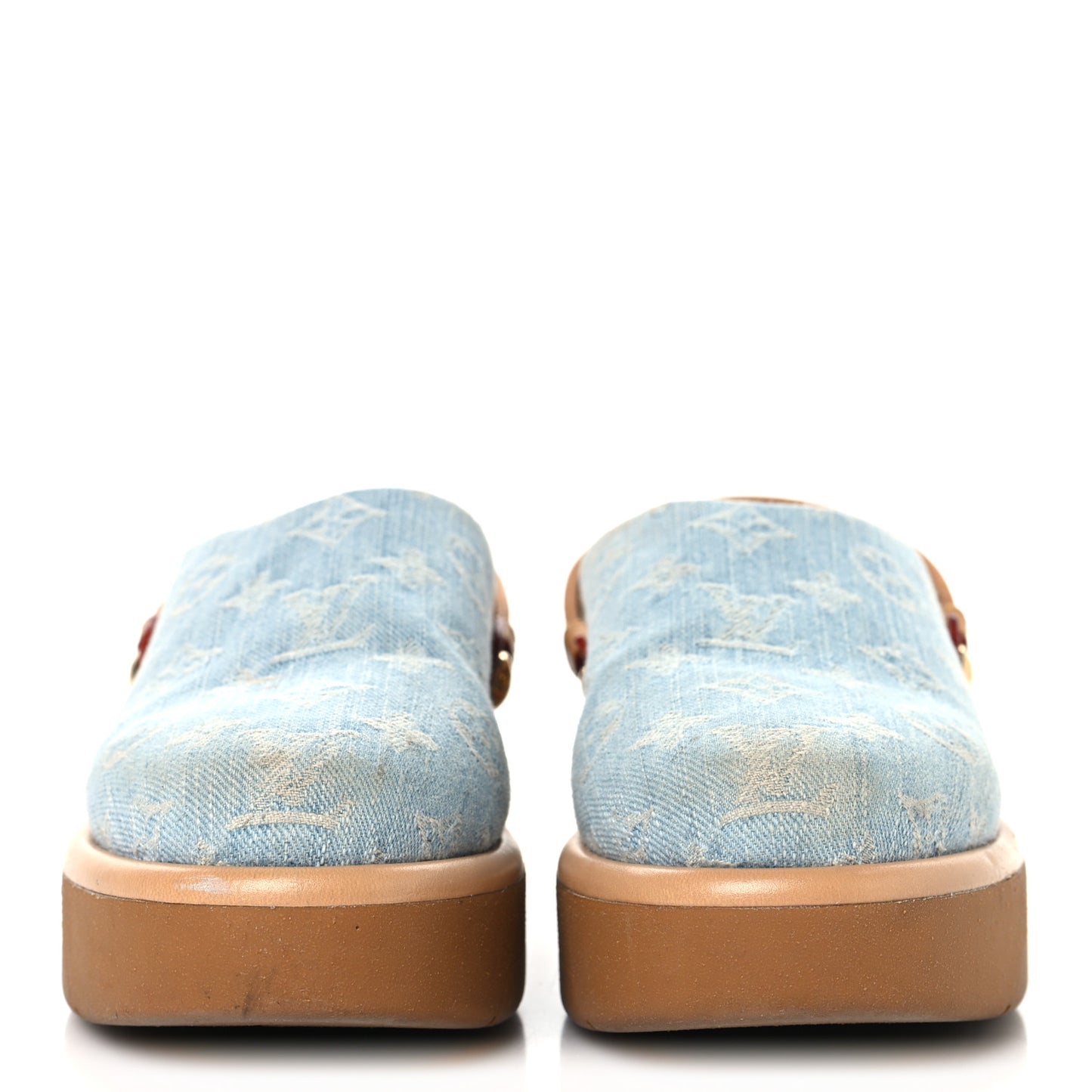Monogram Washed Denim Aspen Platform Clog Mules 36 Blue