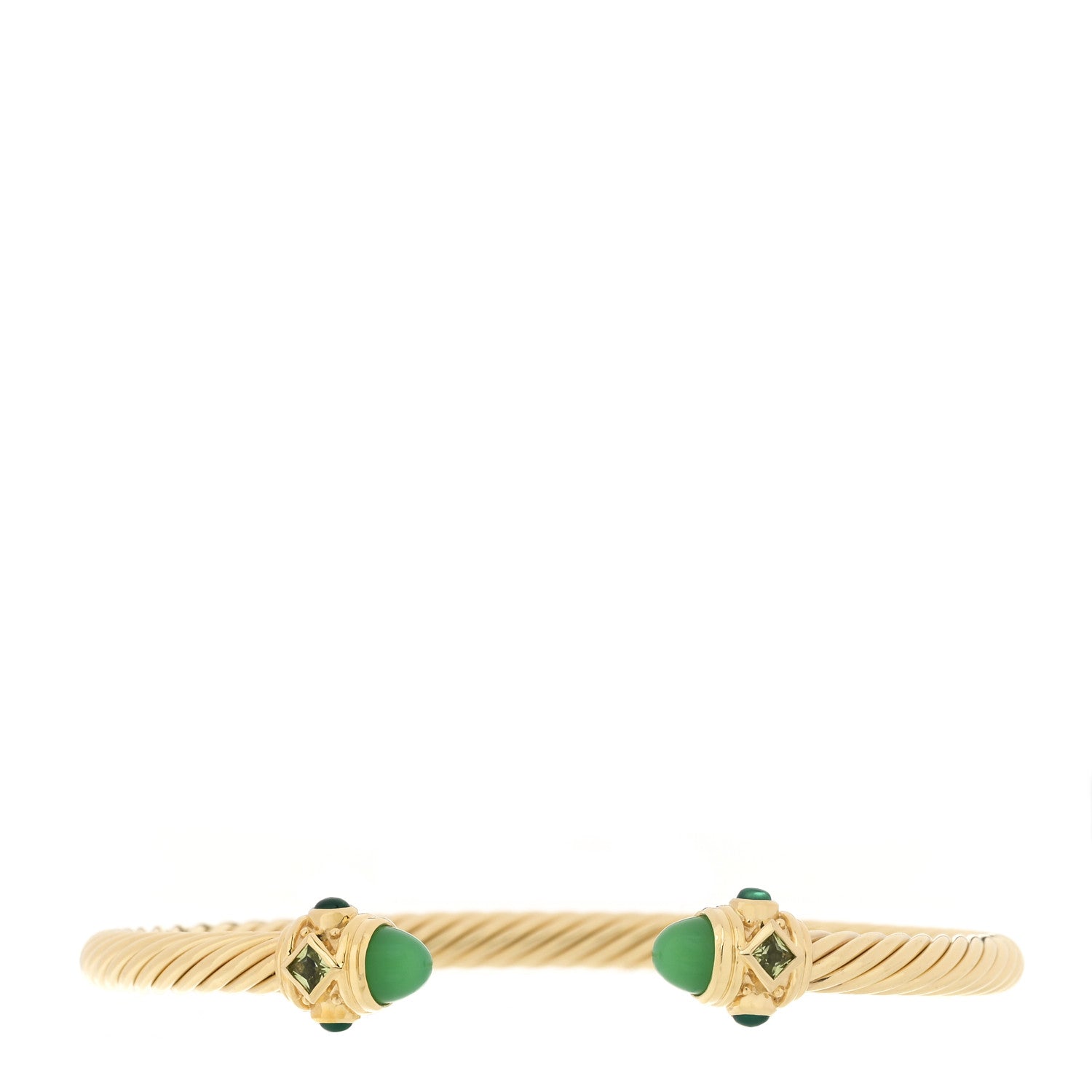 David Yurman 18K Yellow Gold Chrysoprase Peridot Chalcedony 5mm Renaissance Bracelet 1 of 3