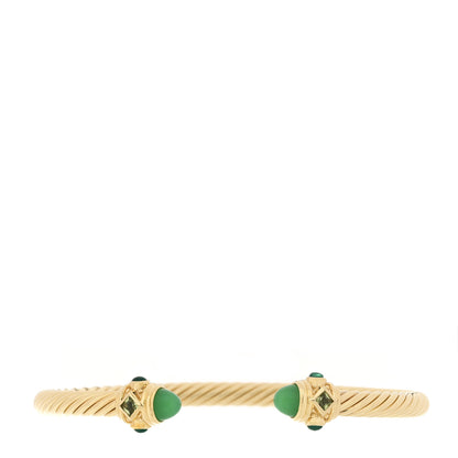 David Yurman 18K Yellow Gold Chrysoprase Peridot Chalcedony 5mm Renaissance Bracelet 1 of 3