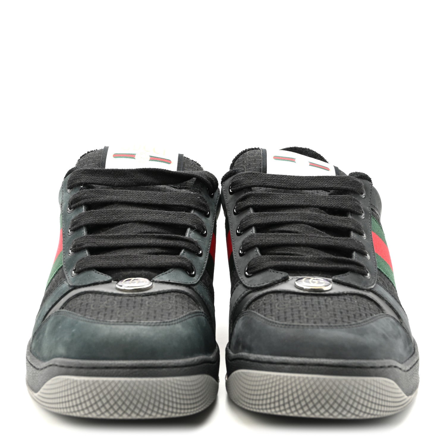 Gucci Suede Calfskin Nylon GG Monogram Web Mens Screener Sneakers 9 Black 3 of 9
