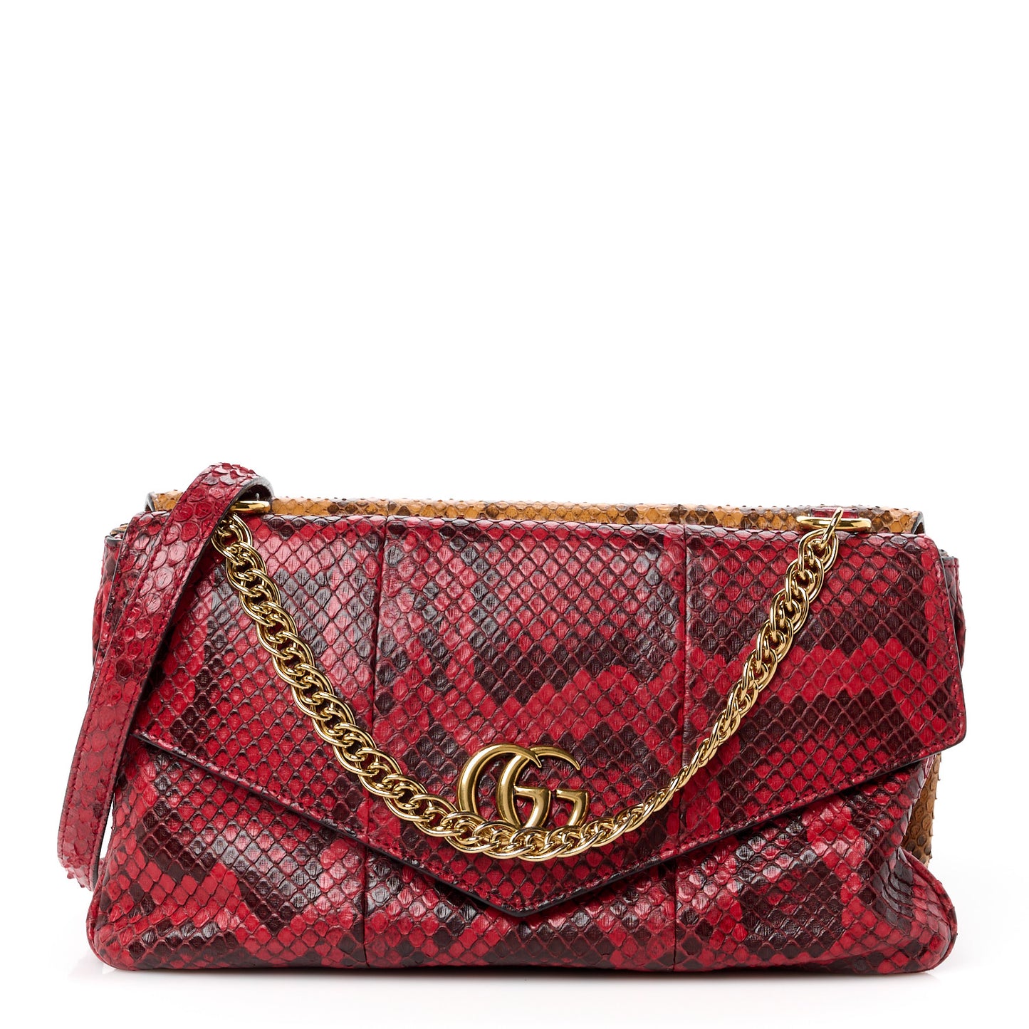 Snakeskin Medium Thiara Double Envelope Shoulder Bag Red Orange