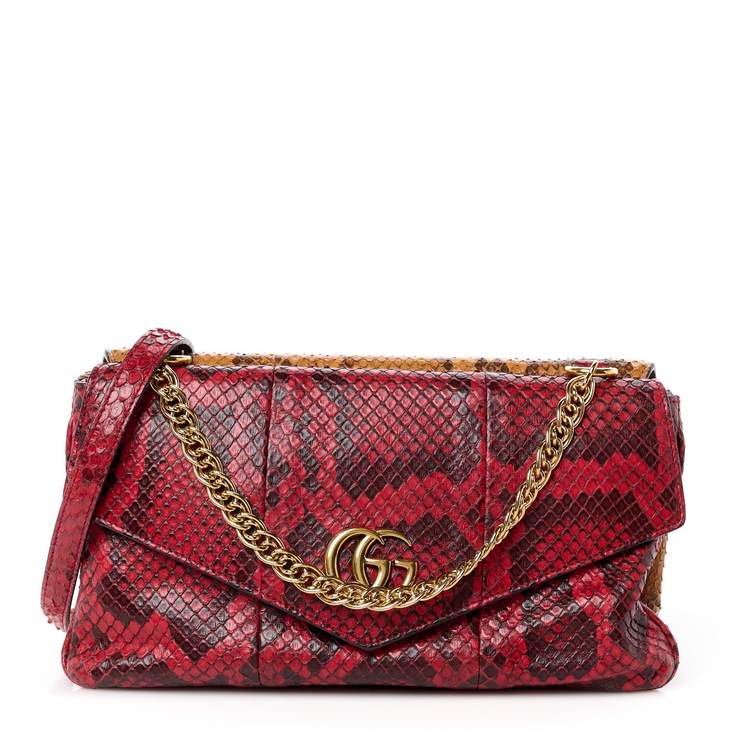 Gucci Snakeskin Medium Thiara Double Envelope Shoulder Bag Red Orange 1 of 15