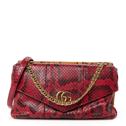 Gucci Snakeskin Medium Thiara Double Envelope Shoulder Bag Red Orange 1 of 15