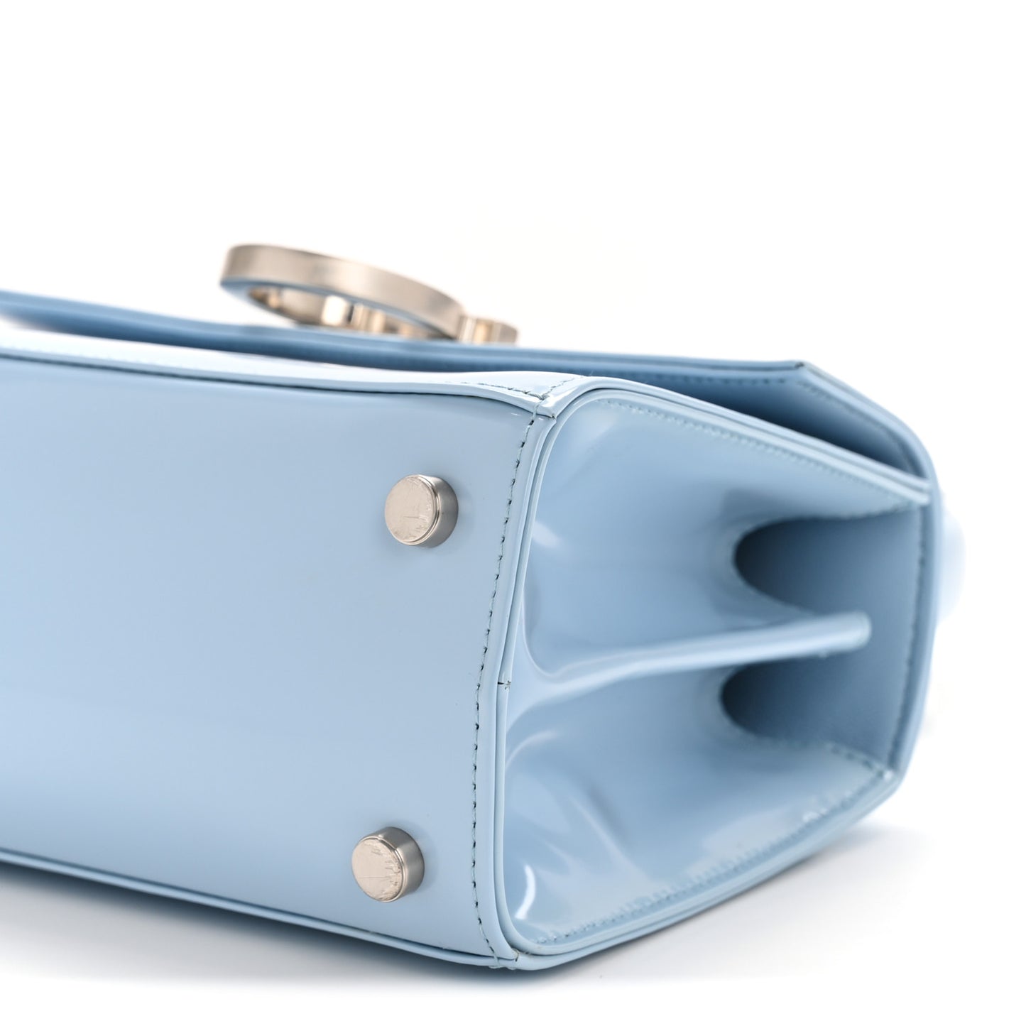 Brushed Off Calfskin Mini Iconic Top Handle Bag Sky Blue