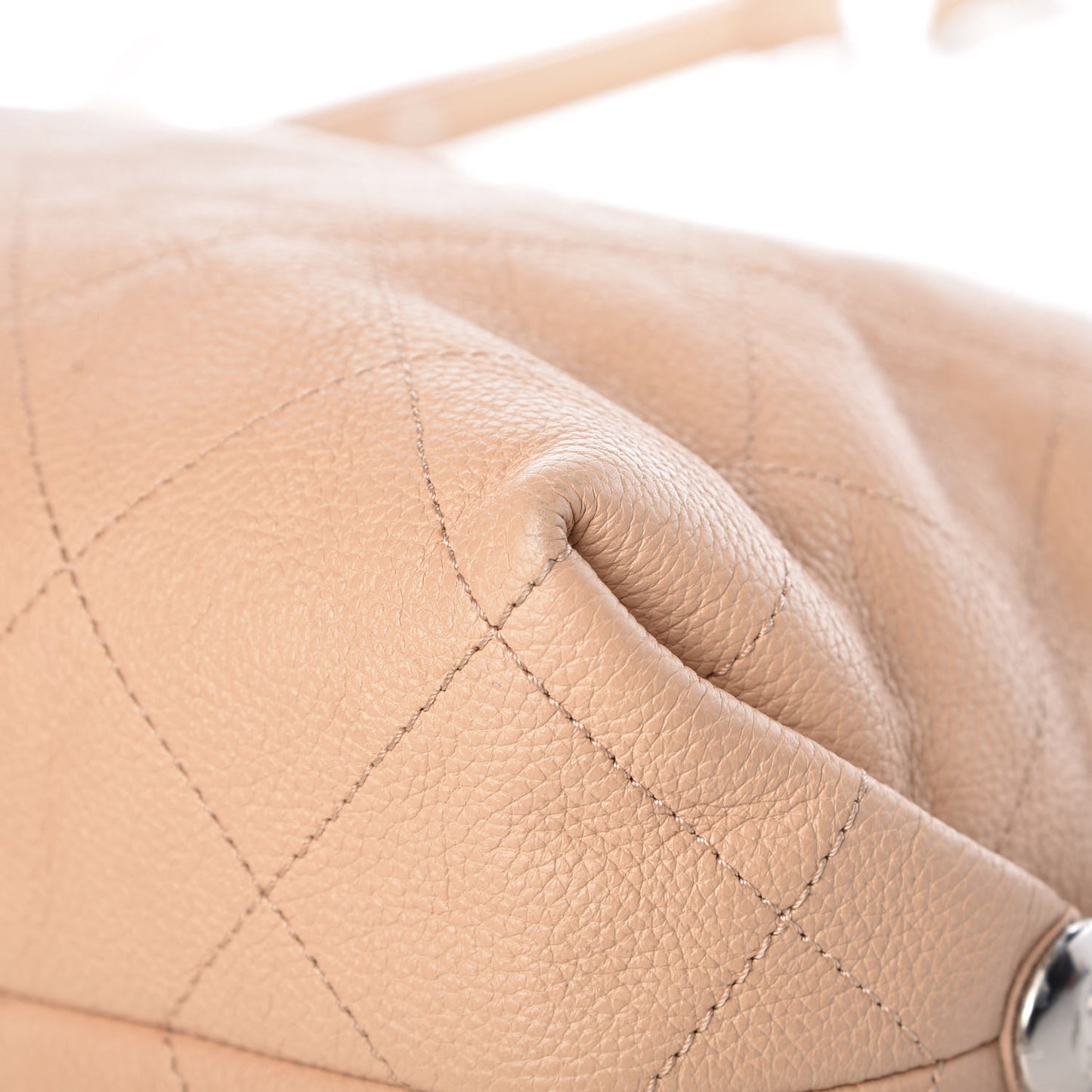 Grained Calfskin Stitched Medium Braided With Style Hobo Beige