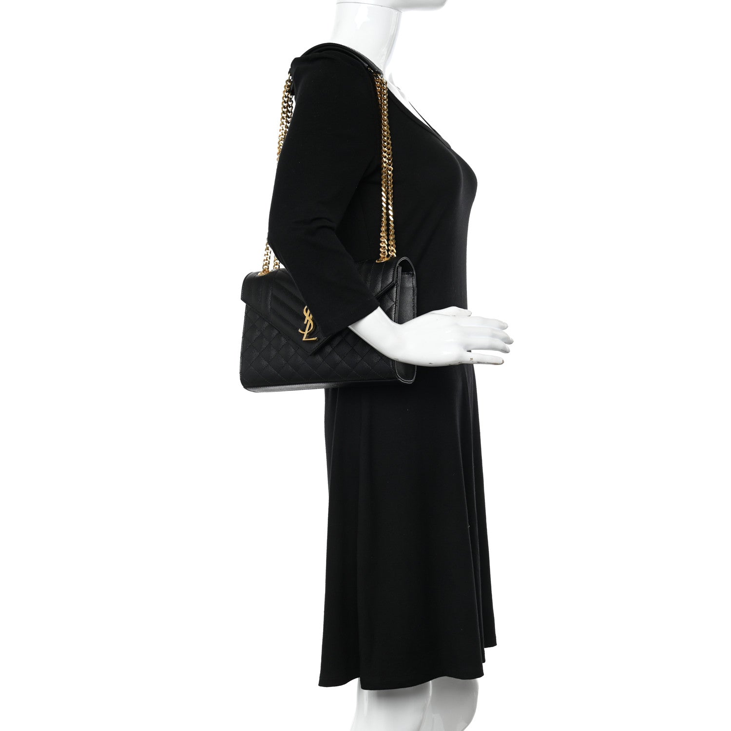 Saint Laurent Grain De Poudre Textured Mixed Matelasse Triquilt Medium Monogram Satchel Black 2 of 10