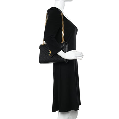 Saint Laurent Grain De Poudre Textured Mixed Matelasse Triquilt Medium Monogram Satchel Black 2 of 10