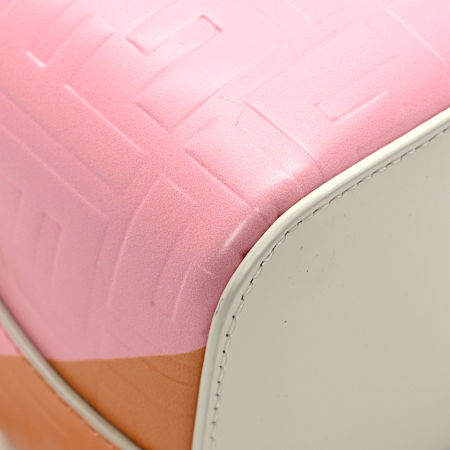 Vitello King F is Fendi FF Embossed Striped Mini Mon Tresor Bucket Bag Light Rose Multicolor White Ice