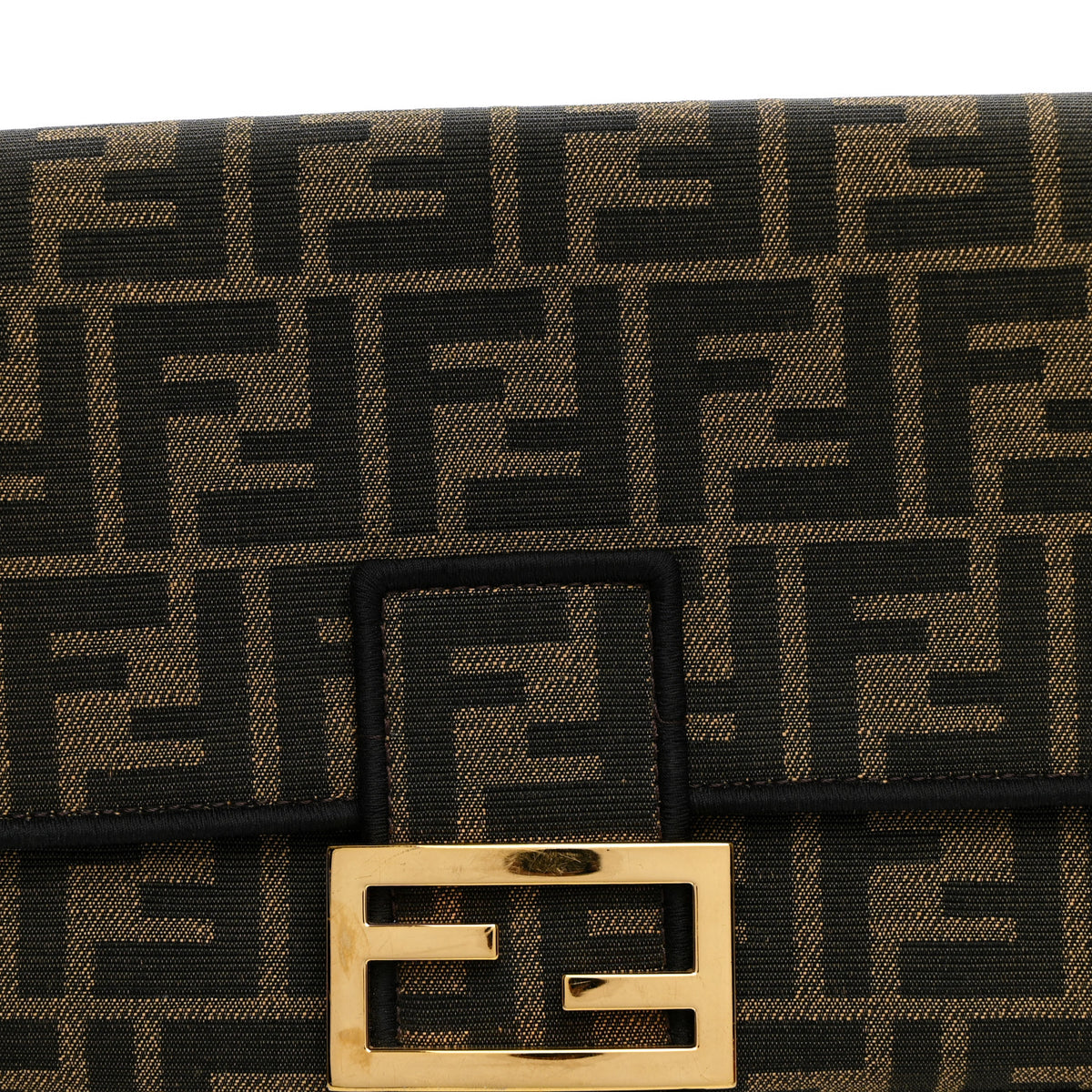 Fendi Fabric Jacquard FF 1974 Medium Baguette Tobacco Moro Black 7 of 12