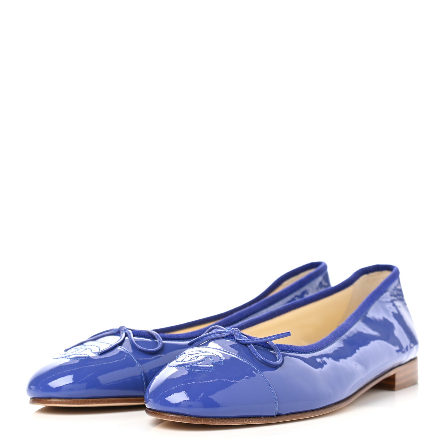 Patent Calfskin CC Cap Toe Ballerina Flats 39 Blue