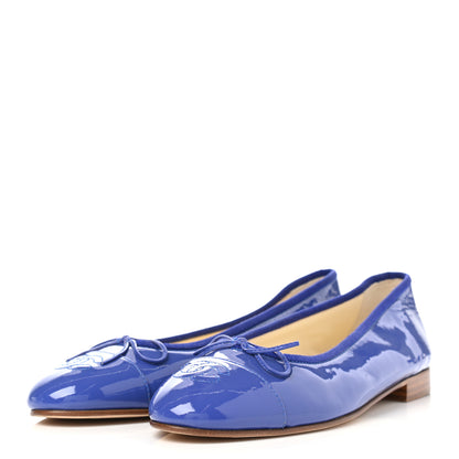 Chanel Patent Calfskin CC Cap Toe Ballerina Flats 39 Blue 3 of 11